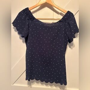 Elle size XS navy and white polka dot off the shoulder short sleeve blouse